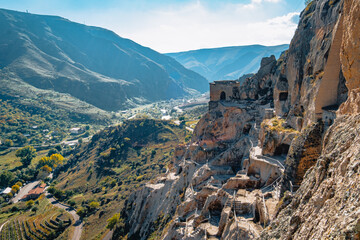 Vardzia cave monastery complex in Georgia, a city carved into the cliffs in the south of Georgia aboce the canyon of the Kura river © Pernelle Voyage