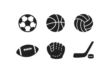 Naklejka premium Collection of six different sports balls and equipment icons on a white background