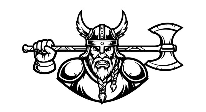 Viking warrior holding battle axe isolated vector illustration