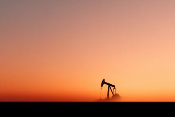 Fototapeta premium Silhouette of oil pump against vibrant sunset, showcasing indust