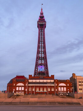 The blackpool tower during sunset.