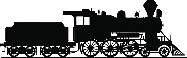 Vintage black and white illustration of a classic steam locomotive train © MD. SOHAN MIA