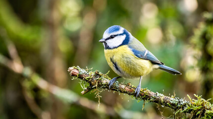 Obraz premium Blue tit on branch in nature forest wood