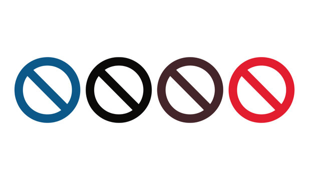 Four distinct no entry symbols in different colors . vector illustration
