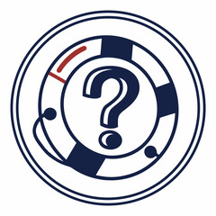 Question mark inside lifebuoy circle badge icon symbol for customer support help assistance nautical marine style circular blue white graphic element