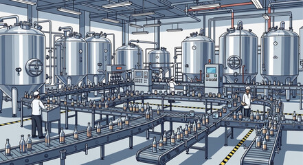 Industrial Brewery Production Facility Equipment.