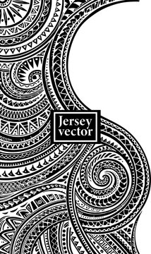 Polynesian Monochromatic Tribal Swirl Pattern, Polynesian Tribal Abstract Jersey Pattern, Tattoo Style Jersey Vector Template Maori-inspired Jersey Texture Vector Design.