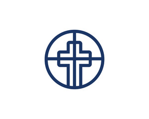Obraz premium Christian Cross Symbol in Circle Logo Design Religious Iconography Faith and Spirituality Minimalist Vector Art