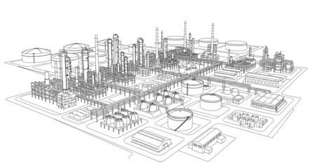 Industrial Complex Technical Drawing Illustration.