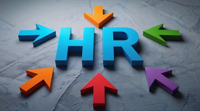 Colorful arrows pointing to the letters hr on a gray background