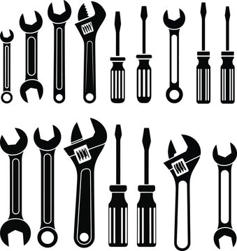 Set of repair and kitchen tools icons vector