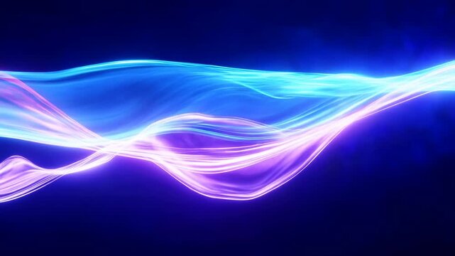 Serene Violet And Black Visuals. Violet And Cyan Waves Gently Flow Across Dark Stage Backdrop