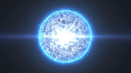 A beautiful round bright sphere of a luminous star burning with magical white energy and plasma on a black space background © Bolbik