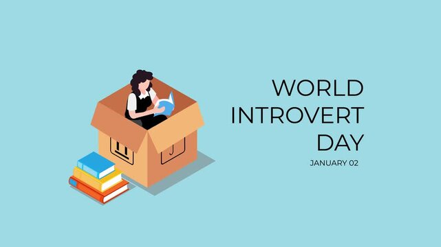 World Introvert Day Isometric Concept Set with Woman in Cardboard Box and Protective Glass Bubble 3d animation cartoon