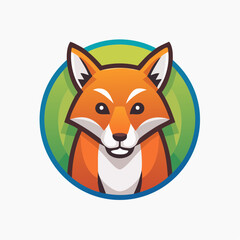 Obraz premium Vibrant orange fox head logo design illustration with a friendly and alert expression, set against a modern green circular background, perfect for branding applications and wildlife themes