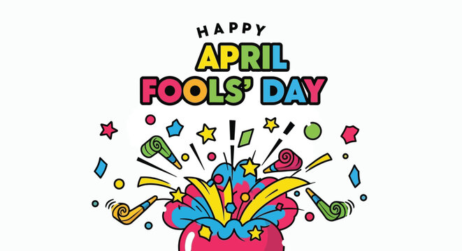 Happy april fools day greeting with colorful party popper burst
