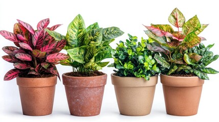 Fototapeta premium Four potted plants in terracotta pots
