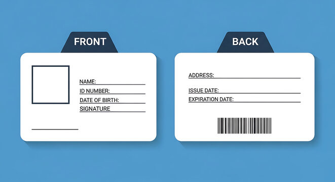 ID Card Design Template Showing Front and Back Views for Identification and Access Control