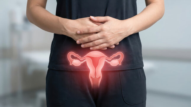 Uterine fibroid illustration pelvic pain uterus women health awareness gynecology concept