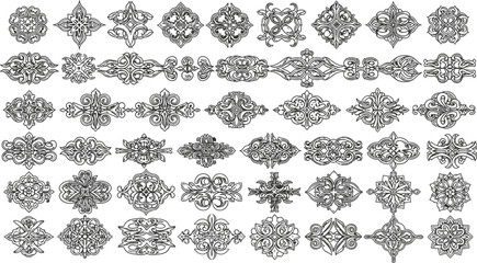 Obraz premium Collection of ornate black and white mandala designs