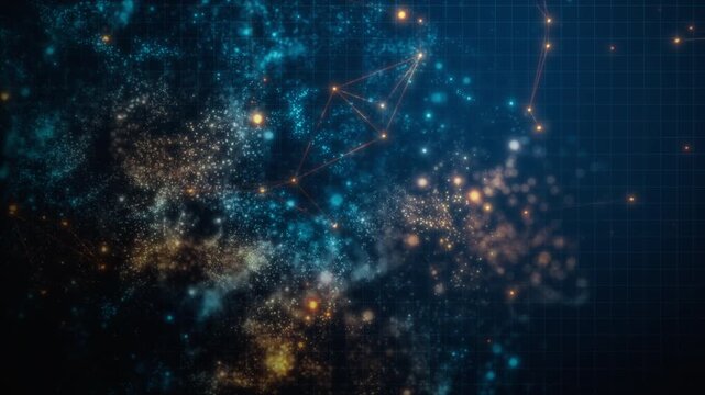 Artificial intelligence technology background with glowing neural network, blue digital particles and futuristic AI brain concept.