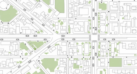 Obraz premium Aerial view of a city street map with buildings and roads.