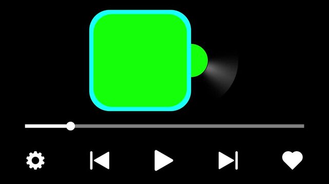 Audio music timeline bar with vinyl record spinning half out of an album cover animation on transparent background, Video music multimedia player with alpha channel, Thirty second videotimeline progre