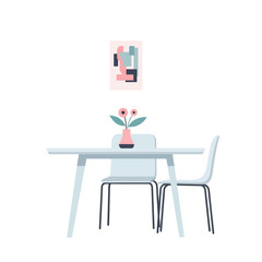 Fototapeta premium Modern Dining Room Setup with Abstract Art and Flowers