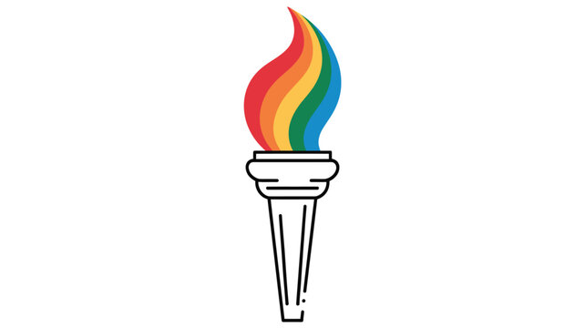 Rainbow colored flame on a torch icon symbolizing hope and diversity always