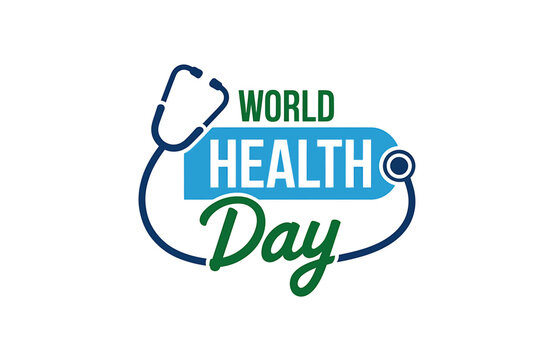 World Health Day logo with stethoscope and text on white background