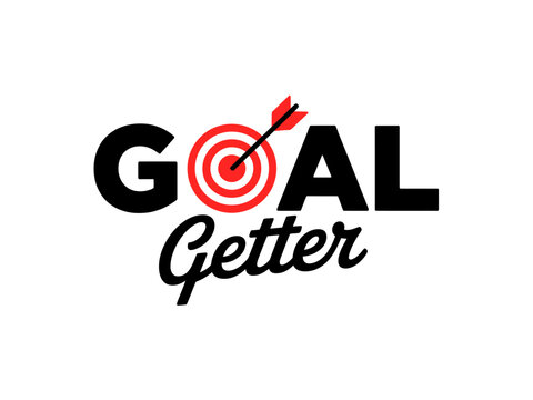 Goal getter motivational text with target and arrow logo design
