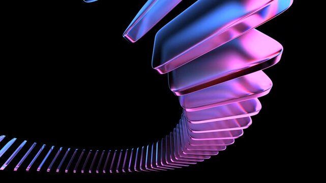 3d render, rotating colorful glass shapes on a black background, abstract geometric animation, 4k looping video
