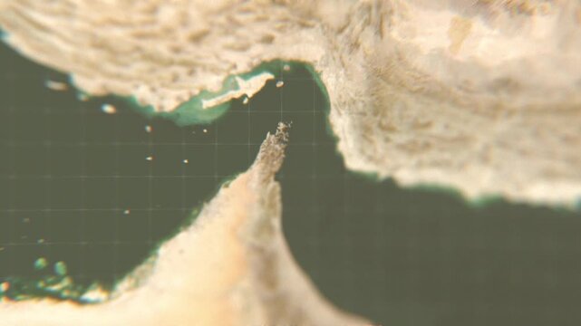 Strait of Hormuz Cinematic 3D map and Iran coastline, . Persian Gulf.