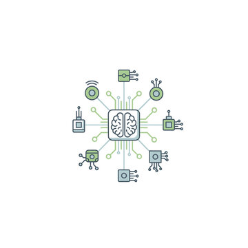 AI brain connecting various smart devices and internet of things