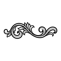 Fototapeta premium Vintage Decorative Floral Scroll Ornament Line Art Illustration
