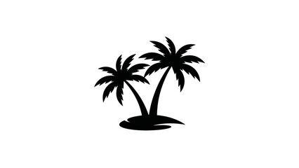 Obraz premium Silhouette of Two Palm Trees on a Small Island, Tropical Beach Icon