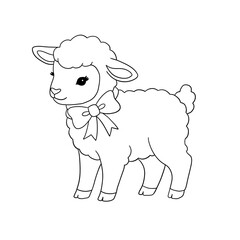 Obraz premium A cute cartoon sheep vector illustration featuring a happy white lamb character with fluffy wool isolated on a farm nature background