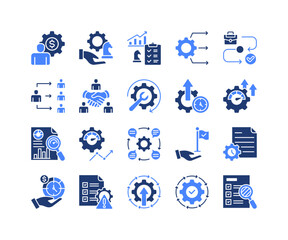Operational Strategy Icon Collection,  featuring Business Management, Workflow, Delegation, KPI, Performance Metrics, Project Management, Transparency.