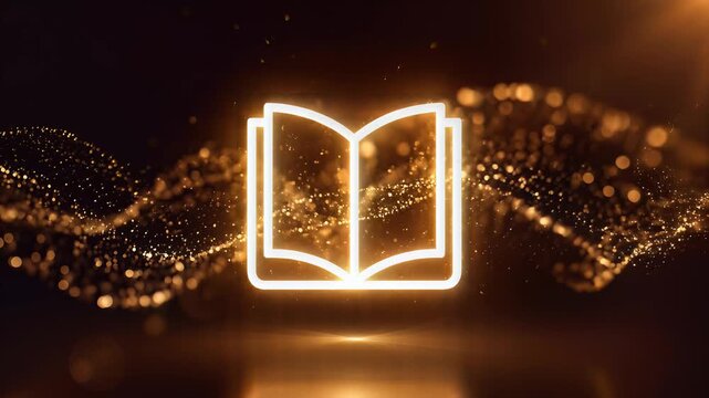 Golden Glowing Quran Logo with Elegant Sparkling Particles
