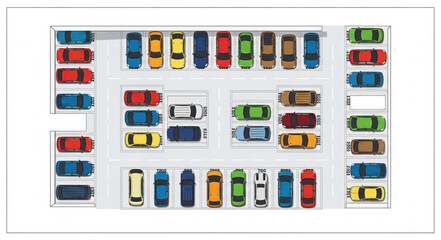 Aerial View of a Crowded Parking Lot Filled with Cars.
