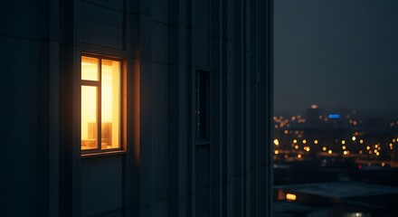 Obraz premium Warm Illuminated Window on Modern Building at Night Cityscape