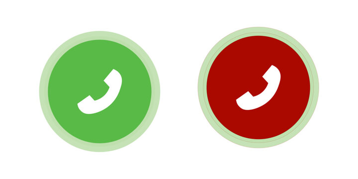 Phone call icon accept and decline. Icons depict the option to accept or decline phone call with red and green buttons. Phone icon. Answer and hang up the phone icon