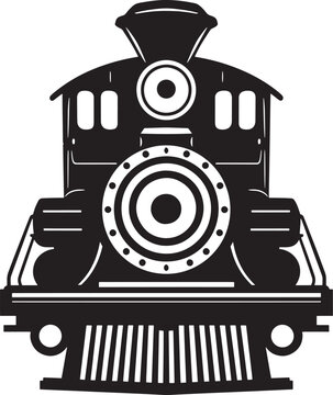 Front view of vintage steam locomotive engine silhouette classic railroad train transport
