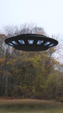 UFO Series - A UFO in a Field Near Autumn Forest - Vertical