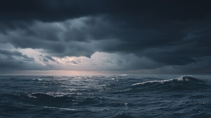 Moody Seascape with Dark Stormy Clouds