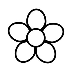 Obraz premium 花線画アイコン シンプルな五枚花びらのフラワーアウトライン 植物や春を表すミニマルベクター素材 / Simple flower outline icon five petal floral line illustration vector