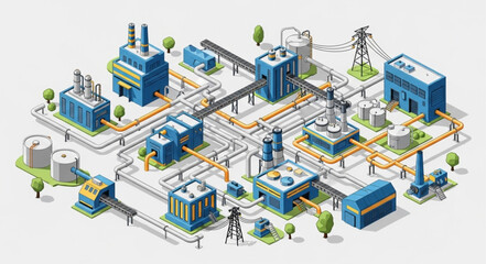 Fototapeta premium Industrial Factory Complex Isometric View.