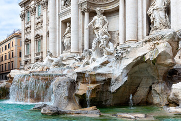 View of Rome Trevi Fountain (Fontana di Trevi) in Rome, Italy. Trevi is most famous fountain of Rome. Architecture and landmark of Rome.
