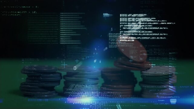 Animation of data processing and binary coding over casino chips