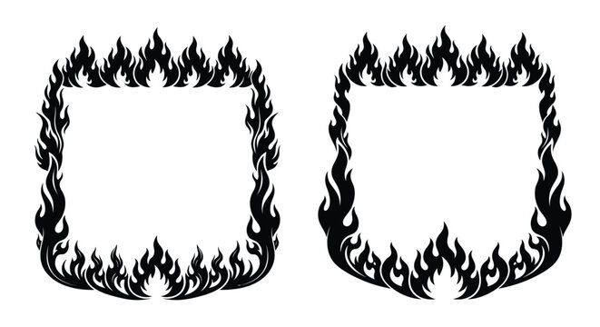 Two flame shaped frames create a fiery border black silhouette